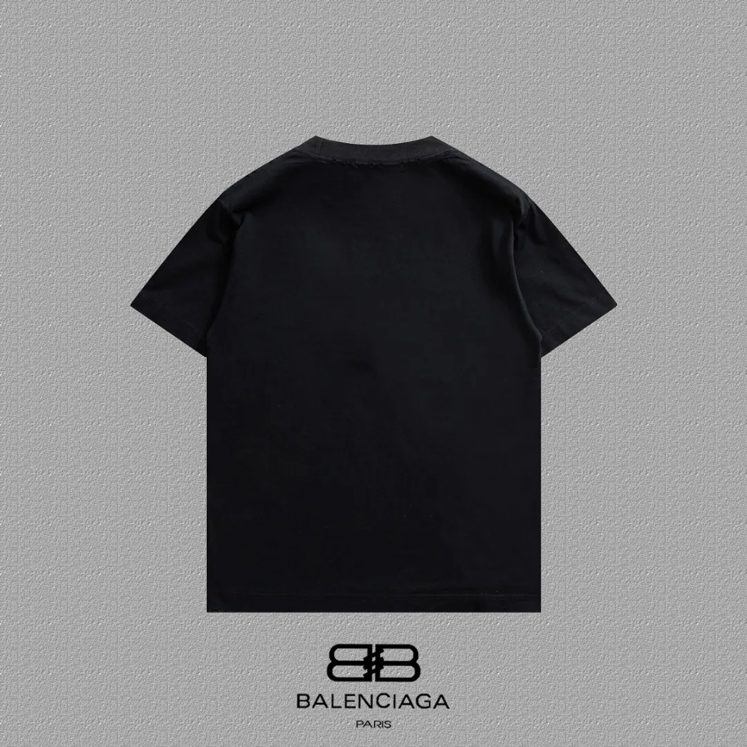 P100✨🔥 [BALENCIAGA] 2026FW short-sleeved T-shirt Premium 26s double yarn 300g fabric embroidery fraying process Color: Black White Red Size: S M L XL 2XL